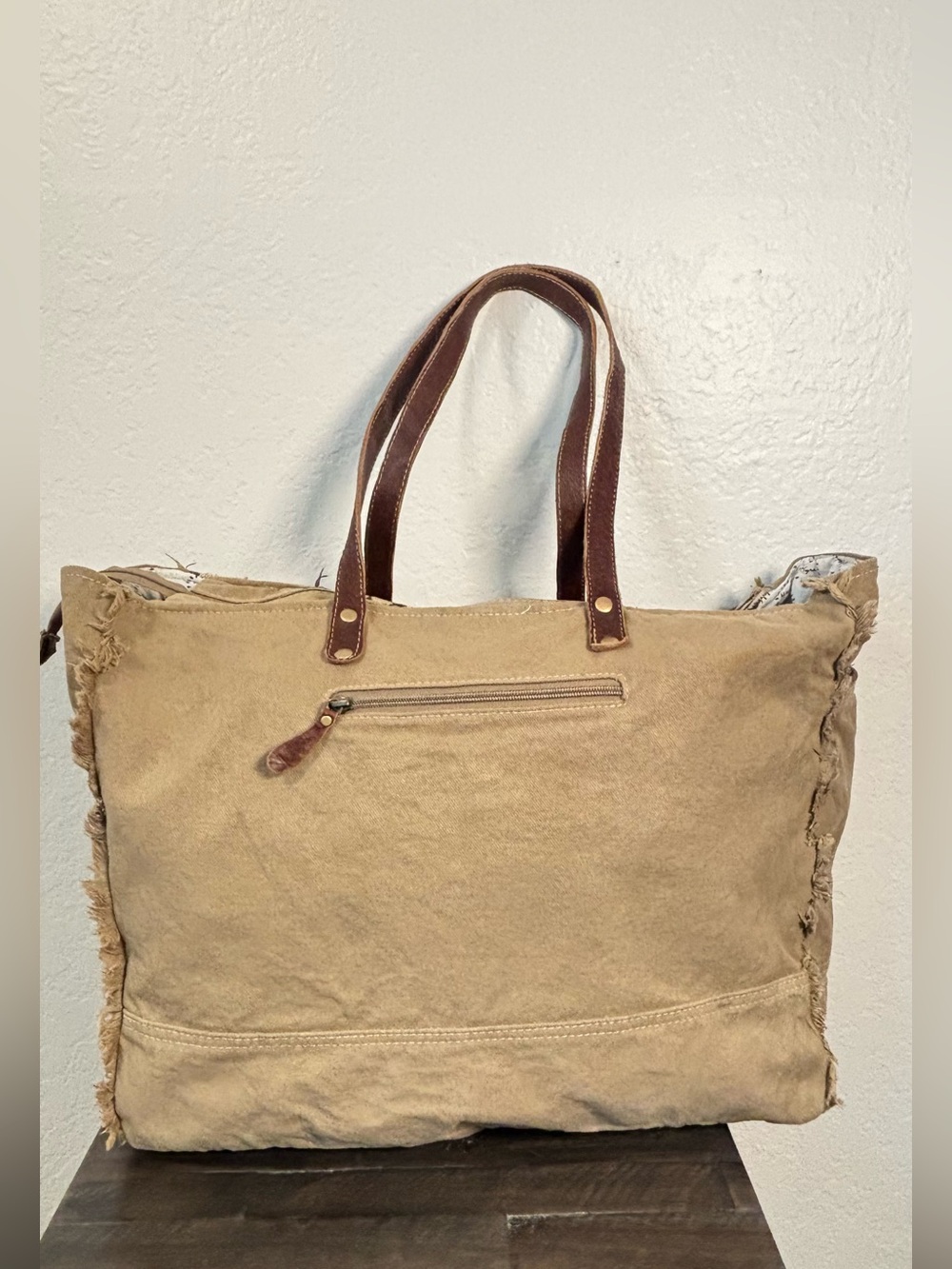 Myra Bag Large Brown Patterned Tote Bag Leather Handles Cowboy Western Travel - Picture 5 of 14